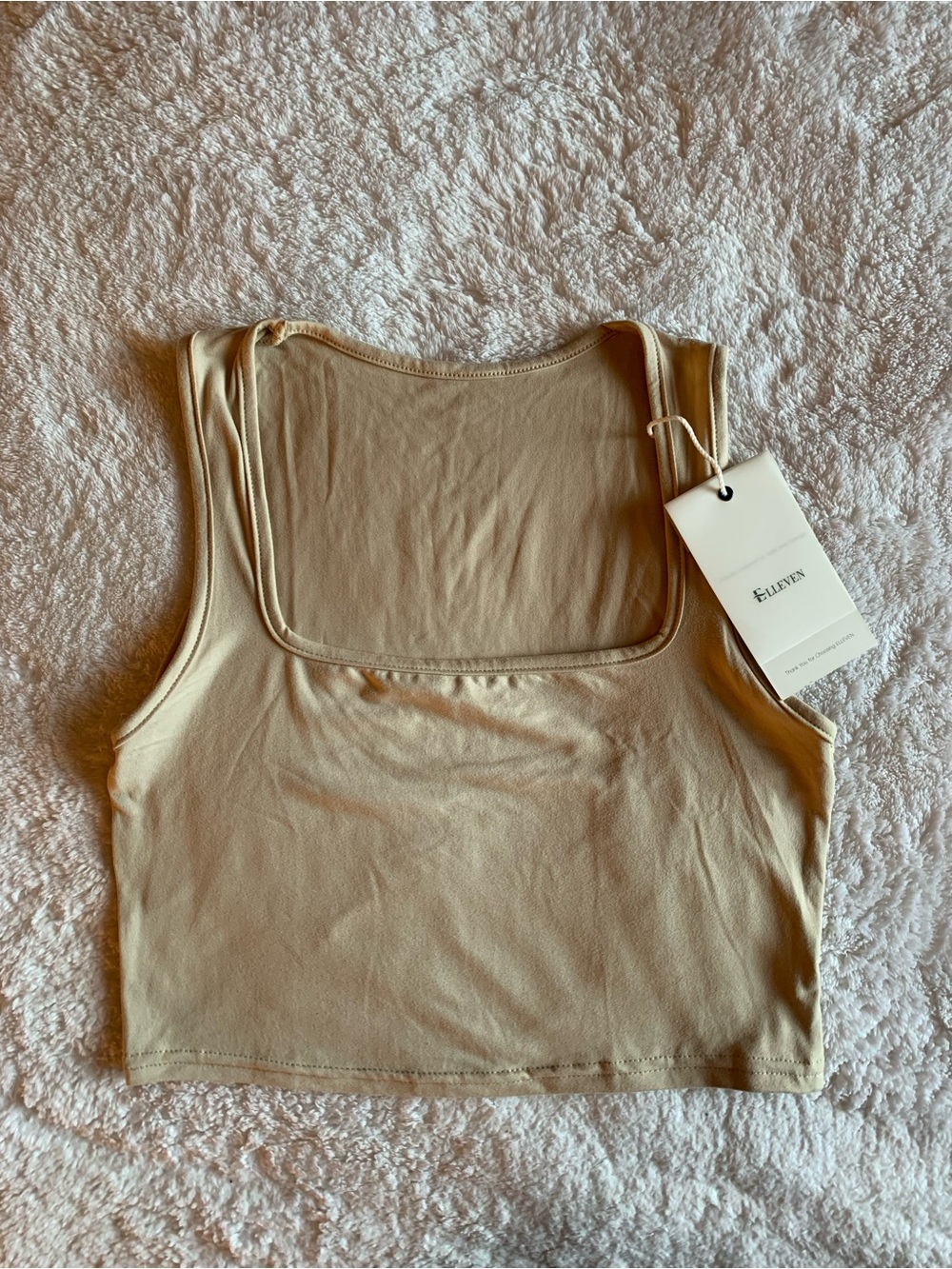 Elleven Square Neck Crop Tank Top Beige